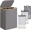 iEGrow Laundry Basket with Lid, 160L Laundry Hamper with Bamboo Handle,Clothes Basket Organizer with Removable Inner Bag for Clothes Towels,Light Grey