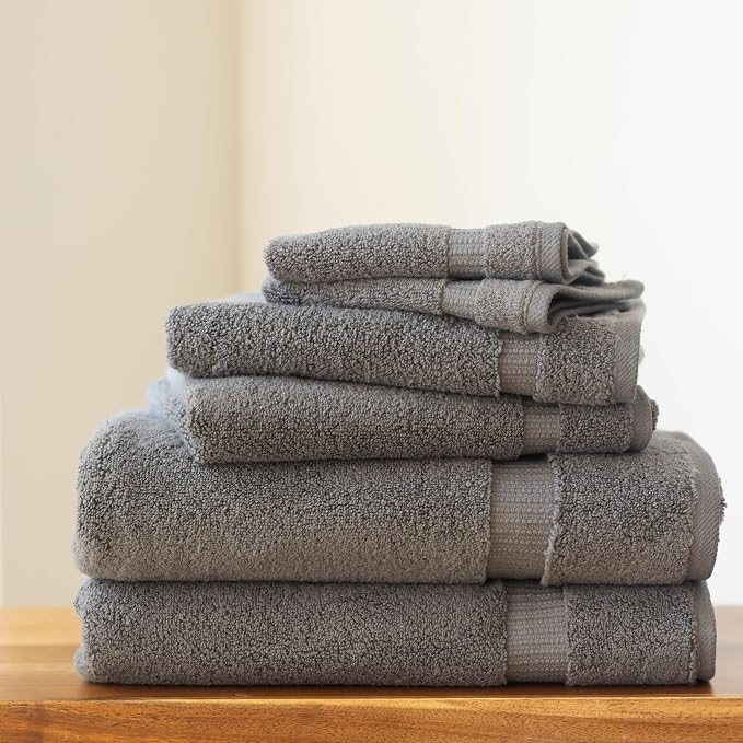 SALBAKOS 100% Turkish Cotton Bathroom Towel Set of 6-Piece, Gray | 630 Gsm Thick Super Soft Highly Absorbent 2 Bath + 2 Hand + 2 Washcloth Towels Sets, Giftable, Hotel Quality, Made in Turkey