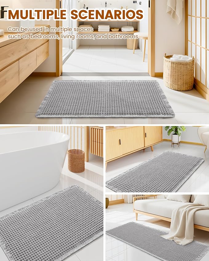 Smiry Waffle Bath Mat 30x20, Extra Soft Absorbent Bathroom Rugs, Non Slip Machine Washable Quick Dry Bath Rugs for Bathroom Floor, Tub, Shower, Home Decor Accessories, Light Grey
