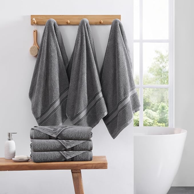 LANE LINEN Luxury Bath Towels Set of 6 (24" x 48") - 100% Cotton, Quick Dry, Soft Bathroom Towels - Cool Grey