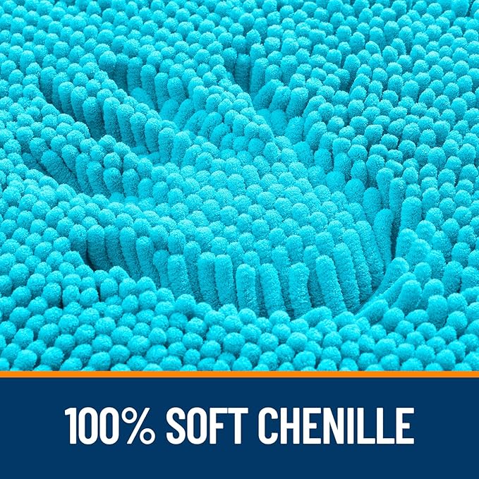 OLANLY Bathroom Runner Rugs 47x24, Soft Absorbent Chenille Bath Rugs, Rubber Backing Quick Dry, Machine Washable Long Bath Mats for Bathroom Floor, Tub and Shower, Home Decor Accessories, Aqua Sky