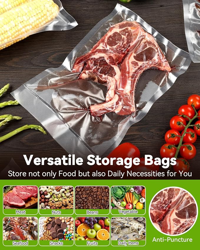 AENTGIU 300-Count Food Vacuum Sealer Bags 8 x 12 inch, Thick BPA-Free Sous Vide Bags Compatible with Most Vac Machines, Food Saver, Seal a Meal, Commercial Grade Quart Precut Meal Prep Storage Bags