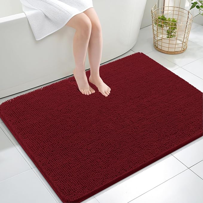 OLANLY Large Bathroom Rugs 40x32, Extra Soft Absorbent Chenille Bath Rugs, Rubber Backing Quick Dry, Machine Washable Bath Mats for Bathroom Floor, Tub and Shower, Home Decor Accessories, Burgundy