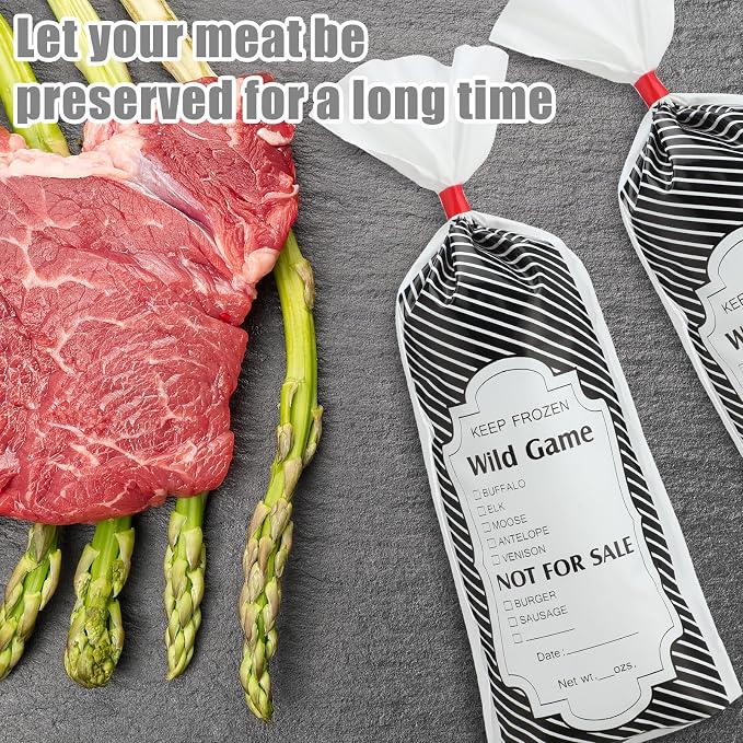 Yeaqee 250 Pcs Ground Beef Freezer Bags Wild Game Freezer Bags with Pinstripe Tape Hamburger Meat Packaging for Meat Processors Storing Supplies
