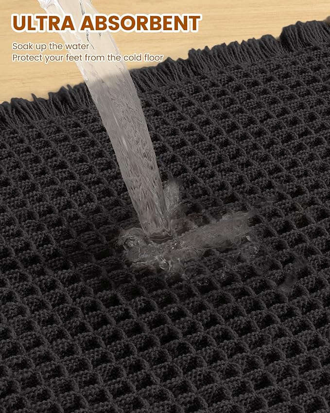 Smiry Waffle Bath Mat 47x24, Extra Soft Absorbent Bathroom Rugs, Non Slip Machine Washable Quick Dry Bath Rugs for Bathroom Floor, Tub, Shower, Home Decor Accessories, Black