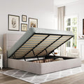 Allewie King Size Lift Up Hydraulic Storage Bed Frame Light Beige | Modern Wingback Headboard, Hydraulic Support Storage, No Box Spring Needed