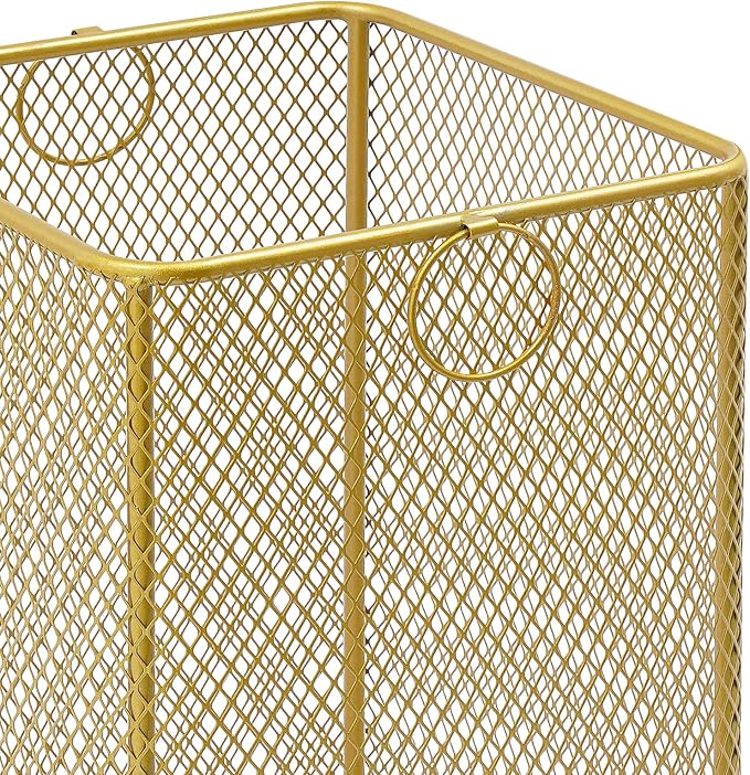Laundry Basket, Large Rolling Fashion Laundry Basket, Dirty Clothes Hamper Cart with Wheels Metal Dorm Room Essentials for Laundry Room, Balcony, Bathroom, Bedroom, Kitchen (Gold, Square)