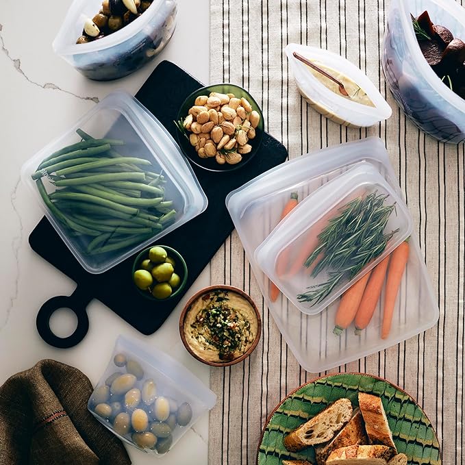 Stasher Silicone Reusable Food Storage Bags, 6-Pack Starter Kit, Reusable Freezer Bags, Microwave, Dishwasher, Oven Safe, Sous Vide, Lunch Containers, Eco Friendly, Snack Bag, Sea Spray | Food-Safe Silicone, BPA-Free, Leak-Free, Eco-Friendly, Dishwashe...
