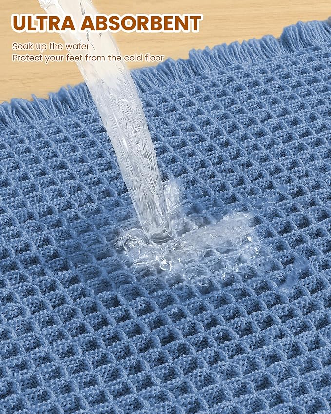 Smiry Waffle Bath Mat 24x16, Extra Soft Absorbent Bathroom Rugs, Non Slip Machine Washable Quick Dry Bath Rugs for Bathroom Floor, Tub, Shower, Home Decor Accessories, Blue