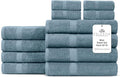 Villa Celestia 12-Piece 100% Cotton Towel Set, 4 Bath Towels, 4 Hand Towels, 4 Wash Cloth, Quick-Dry, Blue