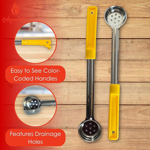 1 oz Slotted Stainless Steel Portion Control Ladle Spoon | Commercial-Grade Spoodle for Portioning & Draining - Pasta, Veggies & Buffet Service. Color-Coded by Size. Dishwasher Safe.