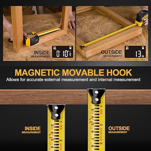 PREXISO 2-in-1 Digital Tape Measure - 16Ft Rechargeable Measuring Tape Ft/Ft+in/in/M/CM/MM - Metric & Inches Retractable Measurement Tape Tool with Auto Lock & Magnetic Tip - Pythagorean, Area, Volume