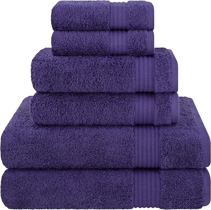 Cotton Paradise 6 Piece Towel Set, 100% Cotton Soft Absorbent Turkish Towels for Bathroom, 2 Bath Towels 2 Hand Towels 2 Washcloths, Purple Towel Set