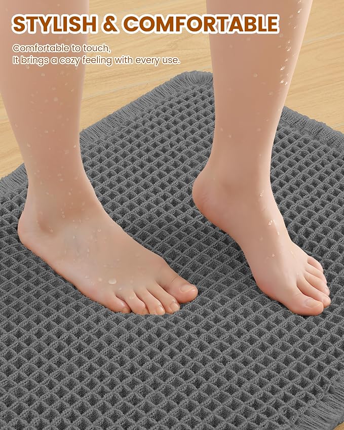 Smiry Waffle Bath Mat 30x20, Extra Soft Absorbent Bathroom Rugs, Non Slip Machine Washable Quick Dry Bath Rugs for Bathroom Floor, Tub, Shower, Home Decor Accessories, Dark Grey