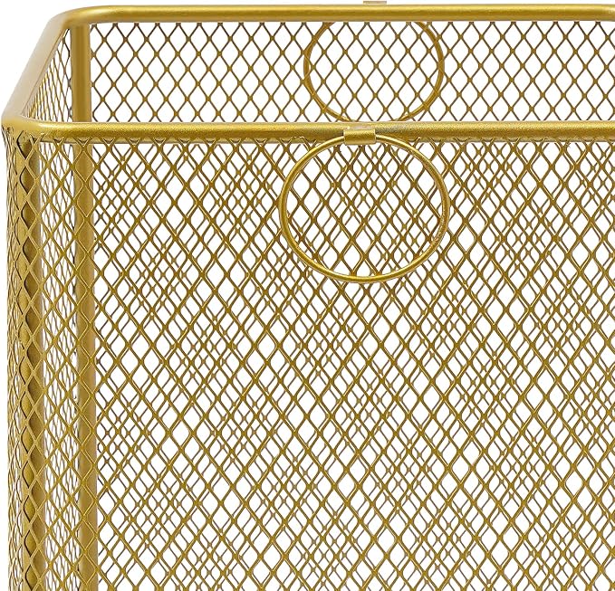 Laundry Hamper with Wheels, Rolling Laundry Basket Cart, Square Metal Mesh Clothes Storage Organizer Hamper with Metal Pull Handle for Laundry Room and Bedroom(Gold, 11.8" x 11.8" x 21.7")