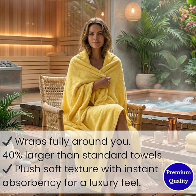 SALBAKOS Luxury 100% Turkish Cotton Bath Sheet 40x80 in (1-Piece, Yellow) | Extra Large Jumbo Oversized Bathroom and Beach Towel, Super Soft Highly Absorbent Thick Premium Hotel Quality, Made in Turkey