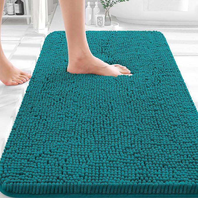 OLANLY Bathroom Rugs 35x24, Extra Soft Absorbent Chenille Bath Rugs, Rubber Backing Quick Dry, Machine Washable Bath Mats for Bathroom Floor, Tub and Shower, Home Decor Accessories, Deep Lake