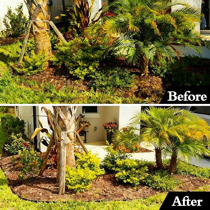49FT Landscape Edging, 4 Inch Garden Edging Border with 75 Spikes, Flexible Lawn Edging for Trees, Landscape, Garden, Flower Beds, Lawn, Yard, Pathway, Paver Edge-Black