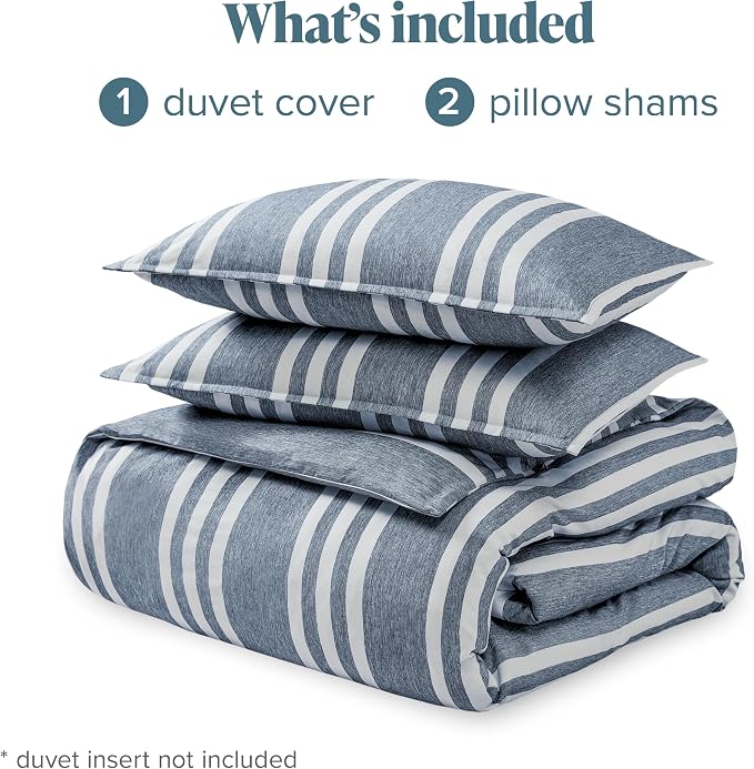 Bare Home Bedding Duvet Cover Full Size - Premium 1800 Super Soft Collection - Lightweight, Cooling Duvet Cover - Soft Breathable (Full, Stripe - Heathered Midnight Blue)