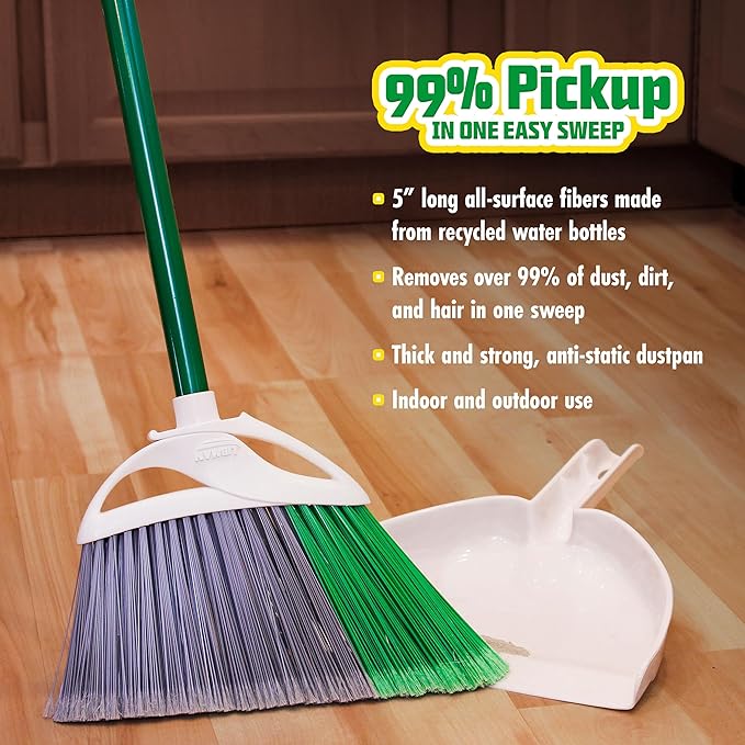 Libman FlexTech Broom with Dustpan Combo Set for Sweeping Indoor and Outdoor Floors, Pet, Dog Hair Broom, 55” Precision Angle Broom, 3 Piece Handle, 11" Wide, 10.25" Wide Dust Pan