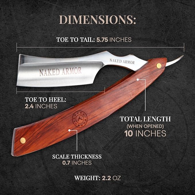 Naked Armor Thor Straight Razor Kit, Japanese Stainless Steel Shaving Set | 7-Pc Shave Ready Wet Shaving Kit, 7/8" Barber Straight Edge Razor Set, Strop, Paste, Brush, Soap, Sheath, Box, Gifts for Men