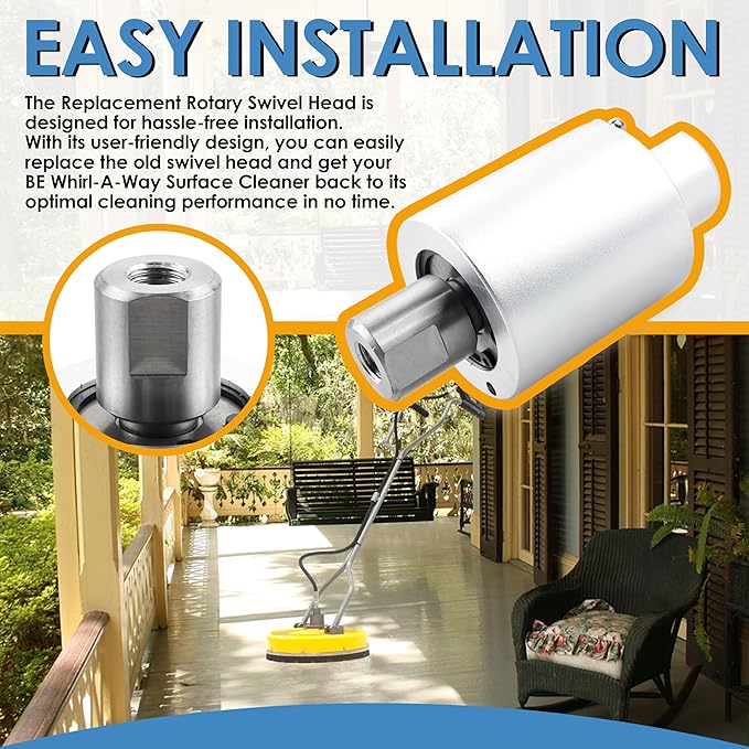 Replacement Rotary Swivel Head for 85.790.004 16 in, 18 in, 20 in, 24 in BE Whirl-A-Way Surface Cleaner, 4000 PSI