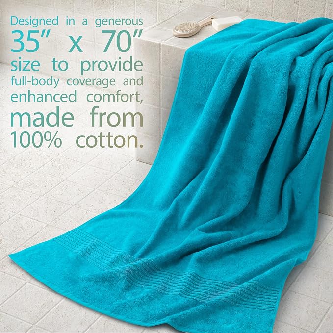 Cotton Paradise 100% Cotton Turkish Towel Set, Soft Absorbent Quick Dry, 2 Piece 35x70 Bath Sheet Set, Ocean Aqua