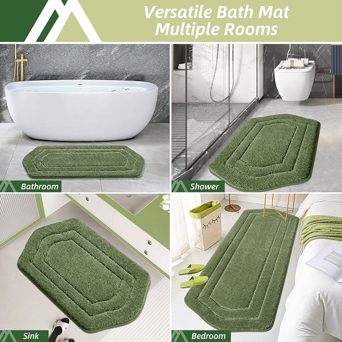 COSY HOMEER Bathroom Rugs Mat 24”x70” Absorbent Non-Slip Bath Mat, Plush Shaggy Bathroom Runner, Machine Washable Large Soft Bath Mats for Bath Floor,Tub and Shower,Green