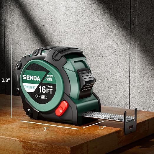 SENDA Tape Measure 16Ft - Heavy Duty Tape Measure with 25mm Wide with Three Stops, High Precision Measuring Tape Retractable Measuring Tape, Rubber for Comfortable Grip, Fraction Markings(1 Pack)