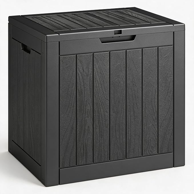 NUNU LAB 35 Gal Outdoor Storage Box Waterproof Lockable,Deck Box,Black | Waterproof Outdoor Storage Box, Lockable Lid Deck Box for Package Delivery, Backyard Bin for Garden Tools, Patio Cushion