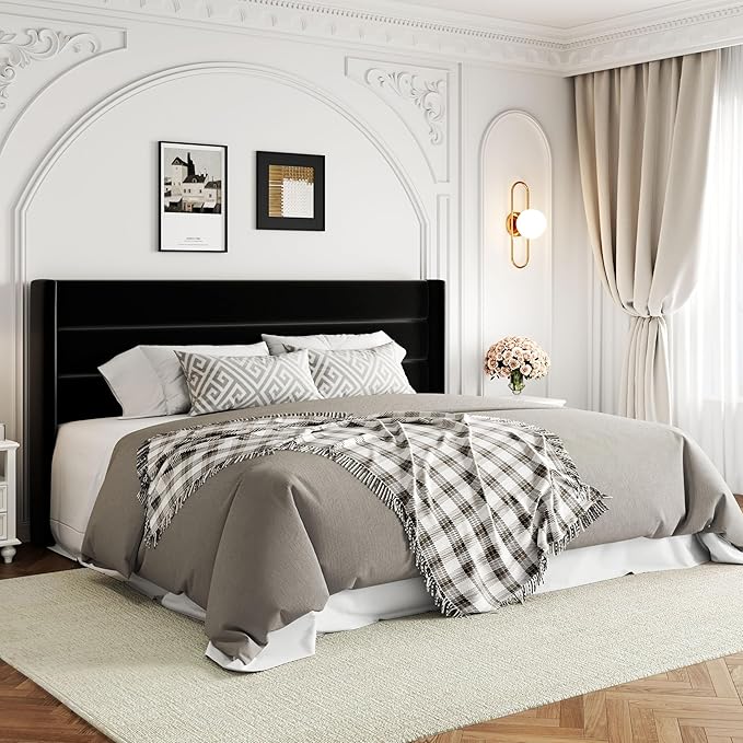 Allewie King Size Lift Up Hydraulic Storage Bed Frame Black | Modern Wingback Headboard, Hydraulic Support Storage, No Box Spring Needed