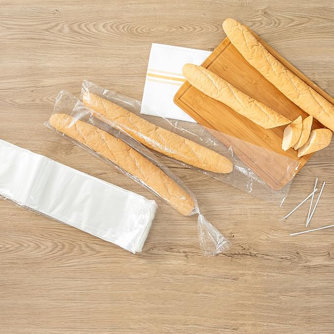 Restaurantware Bag Tek 28 Inch x 6 Inch Bread Bags 250 With Wicket Dispenser Bread Loaf Bags - Micro Perforated Freezer Safe Clear Plastic Baguette Bags Disposable