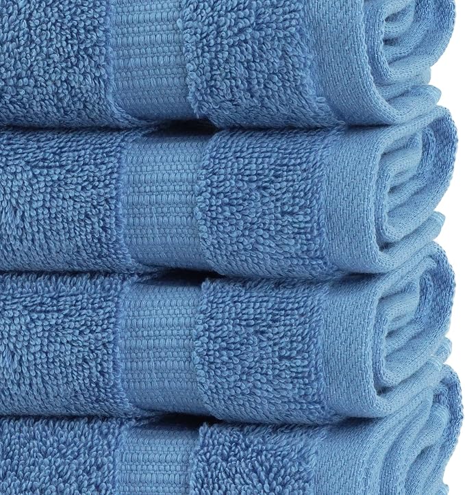 Chakir Turkish Linens 4 Piece Washcloth Set, 100% Cotton Luxury Turkish Washcloths for Bathroom, Soft Absorbent Washcloths, 13 x 13 Inches, Wedgewood