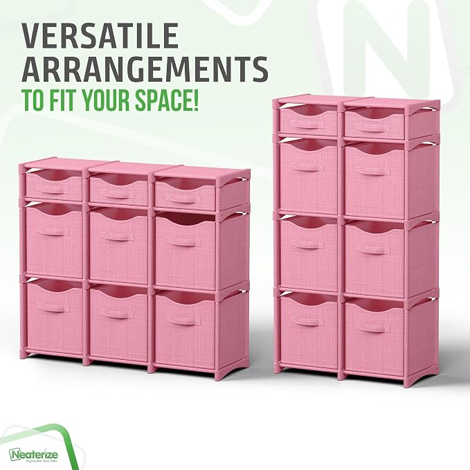 Cube Storage Organizer with 9 Storage Bins Included – Storage Cubes for Home Organization, Toy Storage, Office Storage, Living Room Storage, and General Storage Solution (Pink)