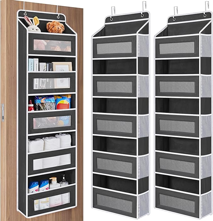 JARLINK Over the Door Organizer for Pantry, Bathroom, 5 Shelf Black, 2 Pack | Anti-Tilt Design, 44 lb Load Capacity, Hanging Door Organizer with 5 Large Capacity Pockets, Behind Door Storage for Nursery