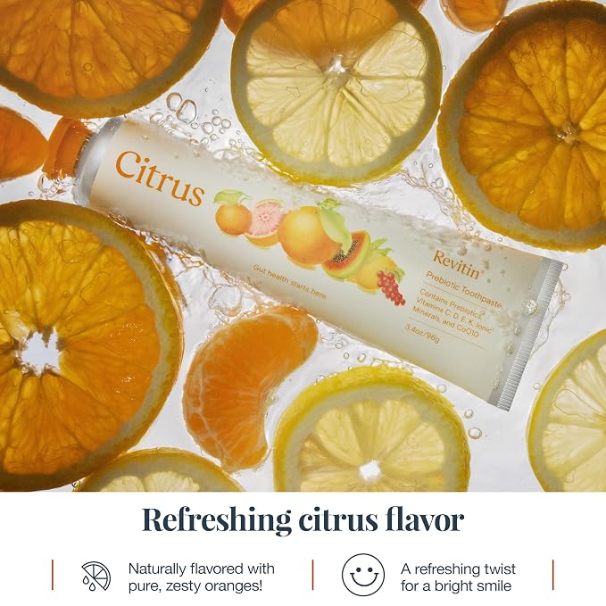 Revitin Toothpaste | Fluoride-Free Prebiotic Citrus Tooth Gel | No SLS, Gluten Free, Dye Free, GMO Free, No Sweeteners | Non-Toxic, Kid Approved, Pack of 3