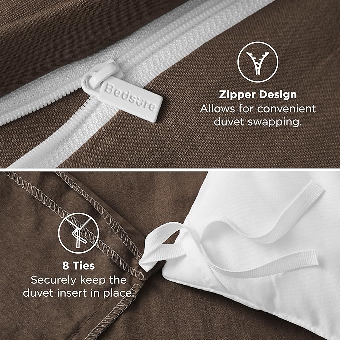Bedsure Dark Brown Duvet Cover King Size - 3 Pieces Prewashed Cotton-Like Polyester Soft Bedding Set, Includes 1 Duvet Cover 104x90 Inches with Zipper Closure & 2 Pillow Shams, No Comforter