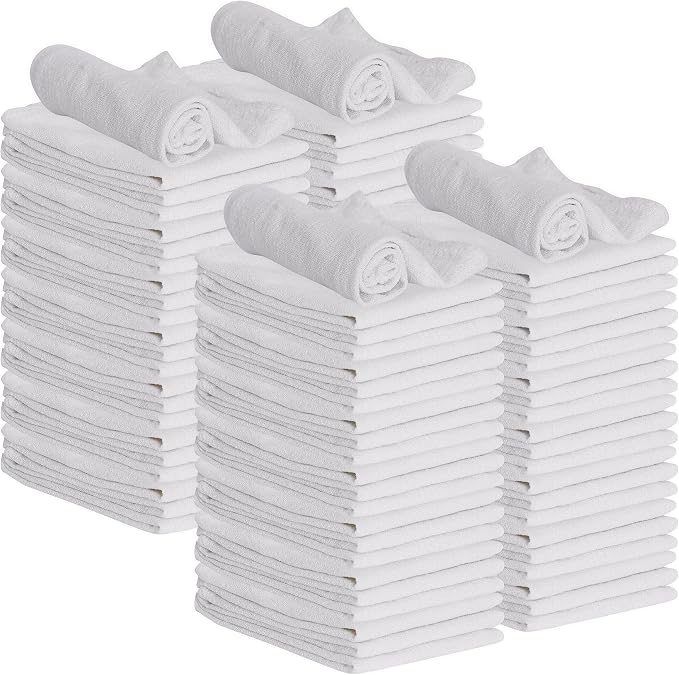 GREEN LIFESTYLE Shop Towels 12" x 14" 100 Pack - White Cotton Shop Towels, Cleaning Rags Bulk, Reusable Shop Rags, Absorbent Terry Cloth Cleaning Towels for Garage, Automotive, Industrial and Home Use