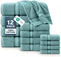 LANE LINEN Towels for Bathroom – 12 Pack, 100% Cotton Towel Sets, Zero Twist, 4 Bath, 4 Hand Towel & 4 Wash Cloths, Highly Absorbent, Luxury Hotel & Spa Quality, Machine Washable – Teal