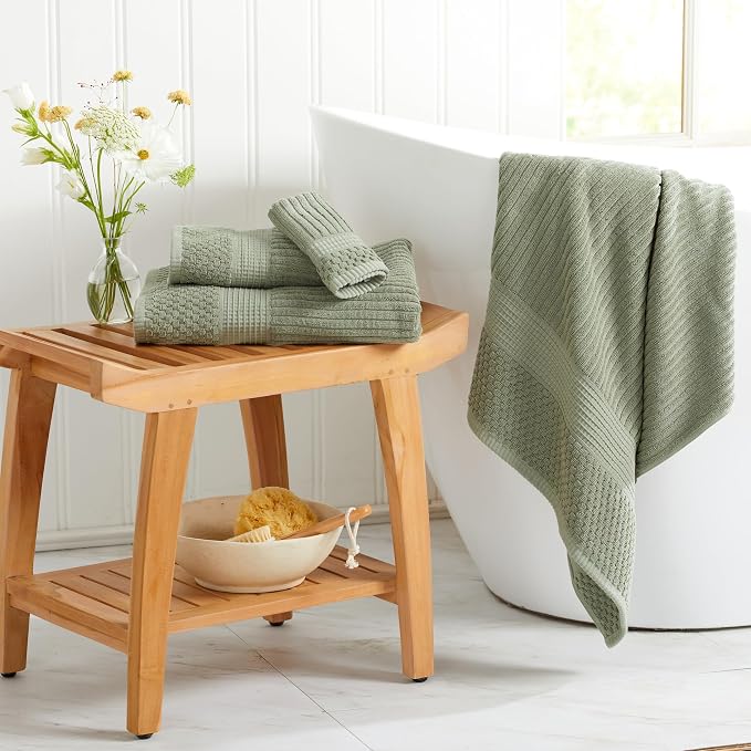 Springtree Home 100% Cotton Bath Towel Set | 4-Pack | Textured | Green | Absorbent & Quick-Dry Bathroom Towels | Textured and Durable Cotton Towels for Bathroom | OEKO-TEX | Krista Collection