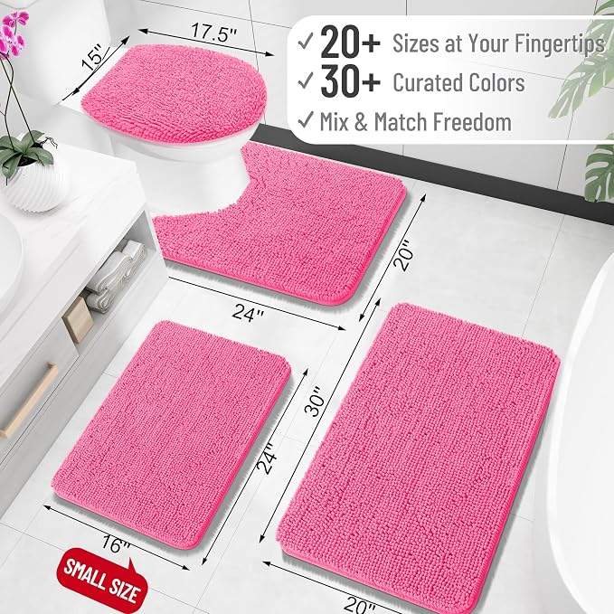 OLANLY Large Bathroom Rugs 50x30, Extra Soft Absorbent Chenille Bath Rugs, Rubber Backing Quick Dry, Machine Washable Bath Mats for Bathroom Floor, Tub and Shower, Home Decor Accessories, Hot Pink