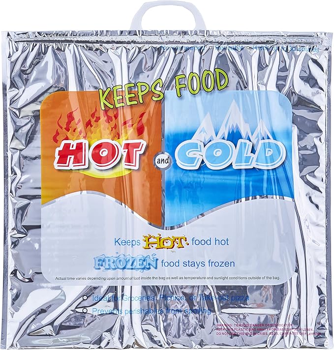 Superio Hot and Cold Insulated Bags for Food Delivery, Grocery Shopping Bags, Food Storage for Hot and Frozen Food for Travel, Disposable Cooler Bag, Reinforced Thermal Lunch Bag (1, 20"x19")