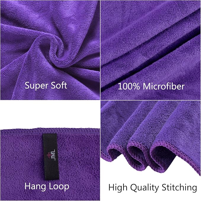 JML Microfiber Bath Towels, 2 Pack, 30" x 60", Violet | Oversized, Ultra Soft, Super Absorbent, Fast Drying, Perfect for Bathroom, Shower, Sauna, Yoga, Gym