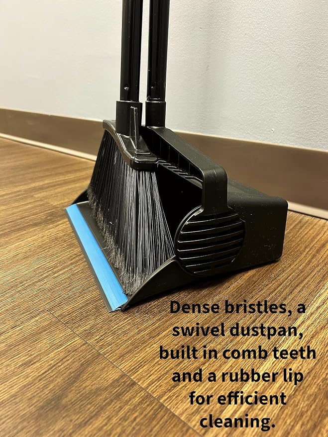 Durable and Sturdy Angle Broom and Lobby Dustpan Set, Premium Quality, Space Saving for Indoors and Outdoors. (2 Pack)