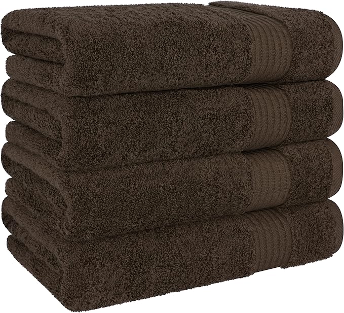 Cotton Paradise 100% Cotton Turkish Towel Set, Soft Absorbent Quick Dry, 4 Piece Bath Towel Set, Chocolate Brown
