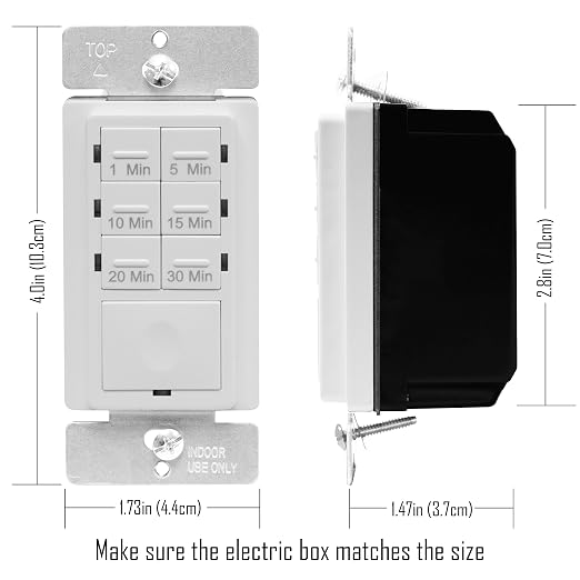 ENERLITES Countdown Timer Switch for bathroom fans and household lights, 1-5-10-15-20-30 Min Settings with Manual Override, Always On Blue LED, Neutral Wire Required, UL Listed, HET06A-R-I, Ivory
