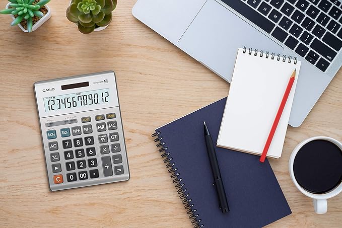 Casio DM-1200BM – Business Desktop Calculator with Cost/Sell/Margin & Tax Keys | Extra-Large 12-Digit Display, Kickstand | Ideal for Office & Finance Use, Silver