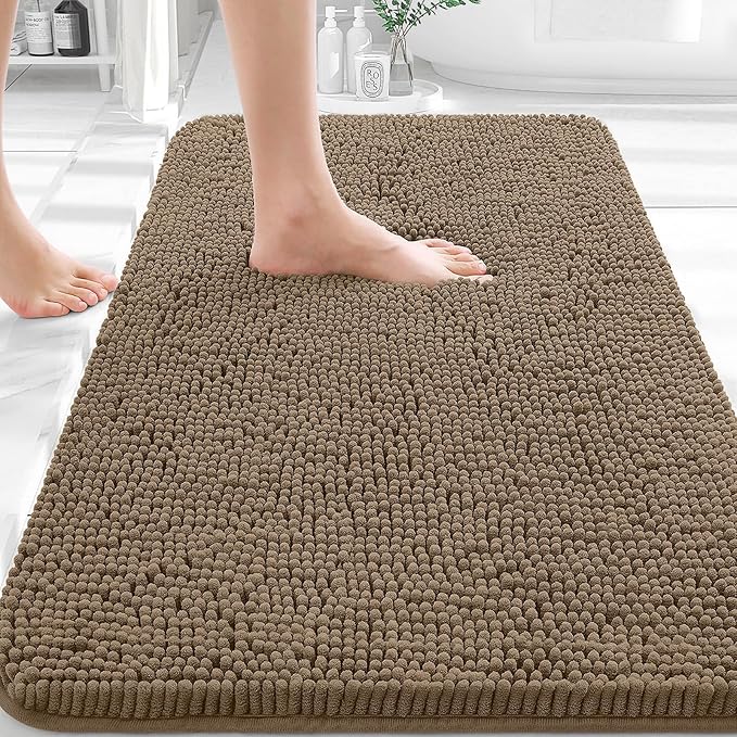 OLANLY Bathroom Rugs 30x20, Extra Soft Absorbent Chenille Bath Rugs, Rubber Backing Quick Dry, Machine Washable Bath Mats for Bathroom Floor, Tub and Shower, Home Decor Accessories, Tan