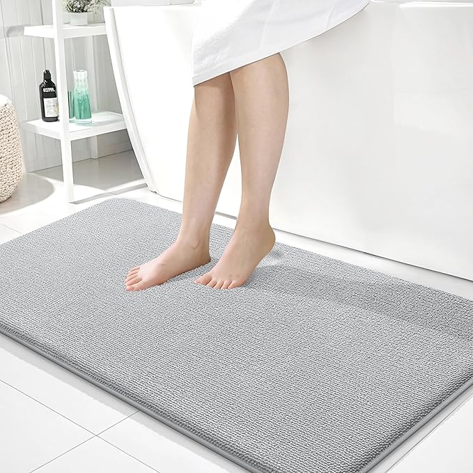 OLANLY Memory Foam Large Bathroom Rug 45x27, Absorbent Bath Mat, Light Grey | Soft Quick Dry Bath Mat Rugs, Non-Slip, Machine Washable Mat for Bathroom Floor, Tub and Shower, Home Decor Accessories
