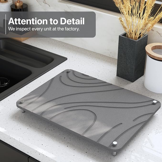 Stone Drying Mat for Kitchen Counter | 16” x 12” Dish Drying Mat Large | Diatomaceous Earth Collapsible Stone Dish Drying Mat | Stone Mat for Kitchen Counter (Dark Gray)